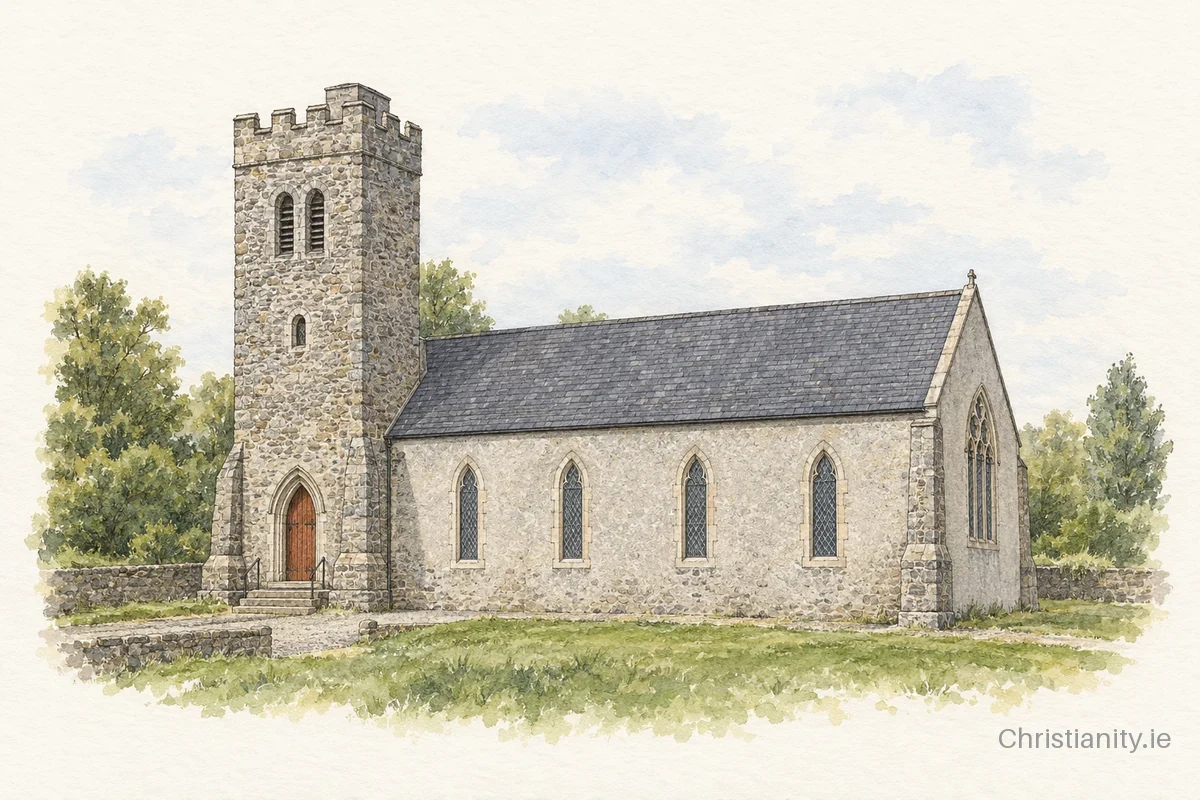 Watercolour and ink illustration of Chapelizod St Laurence