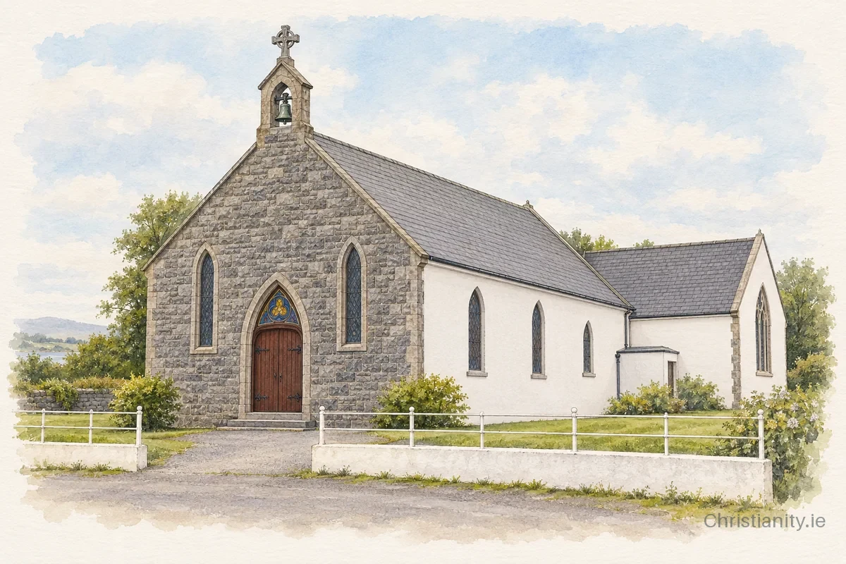 Watercolour and ink illustration of Christ The King Church, Quansboro