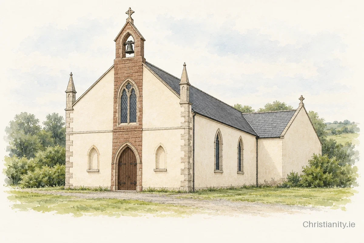 Watercolour and ink illustration of Church of B.V.M., Coolagown
