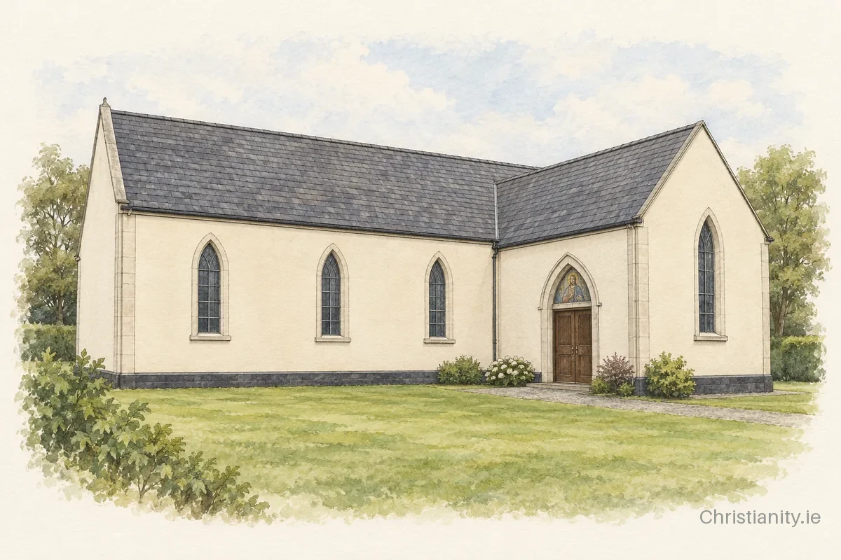 Watercolour and ink illustration of Church of Christ the King, Knockmore