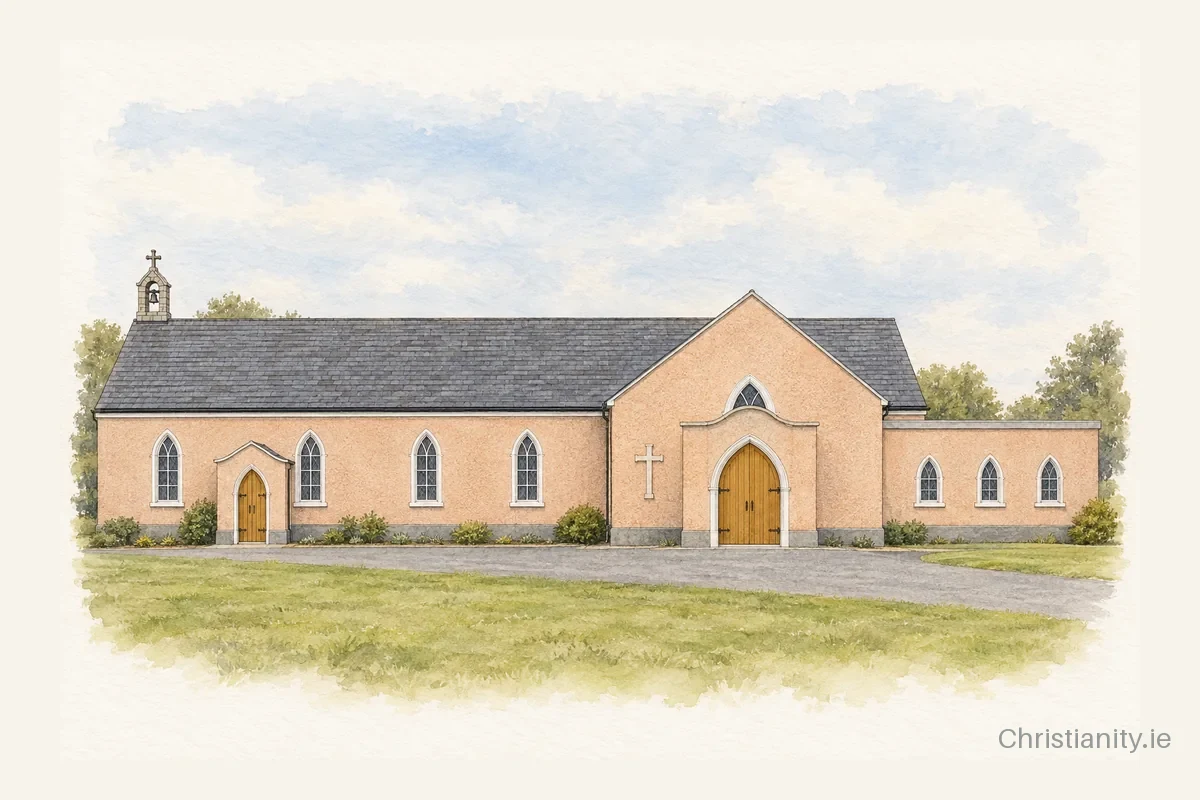 Watercolour and ink illustration of Church of Christ the King, Knocknagree