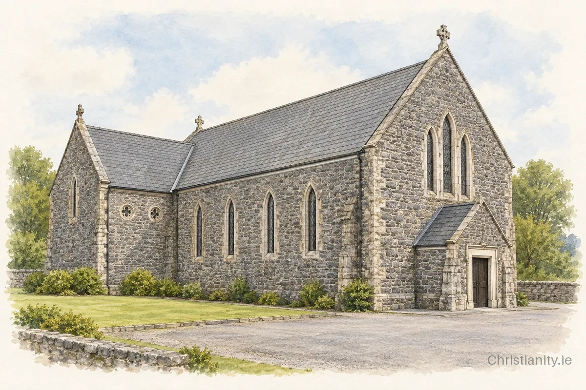 Watercolour and ink illustration of Church of Mary Immaculate & St. Joseph, Caherlistrane