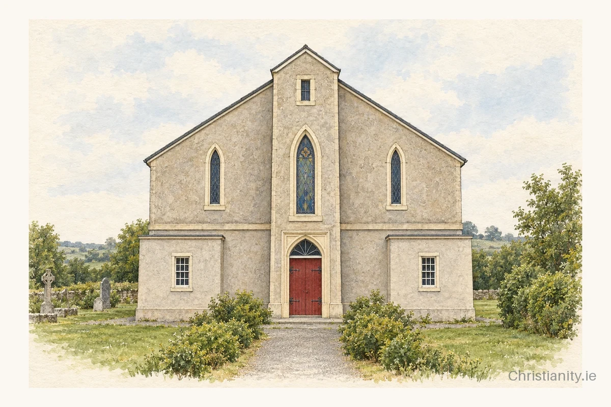Watercolour and ink illustration of Church of Mary Immaculate & St Joseph