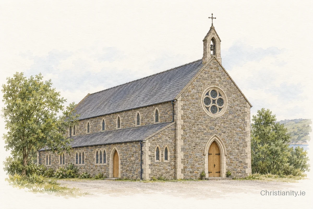 Watercolour and ink illustration of Church of Mary, Star of the Sea, Kilcrohane