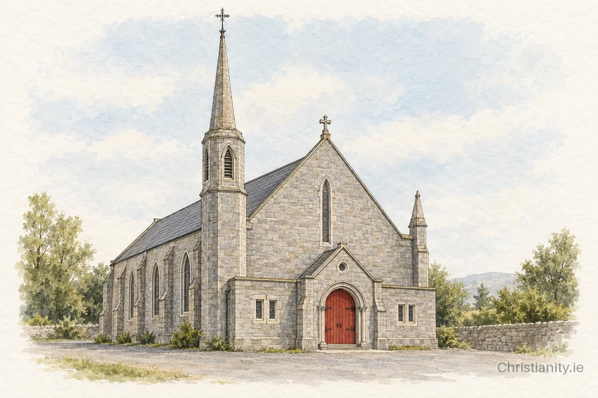 Watercolour and ink illustration of Church of Our Lady Assumed into Heaven, Fuerty