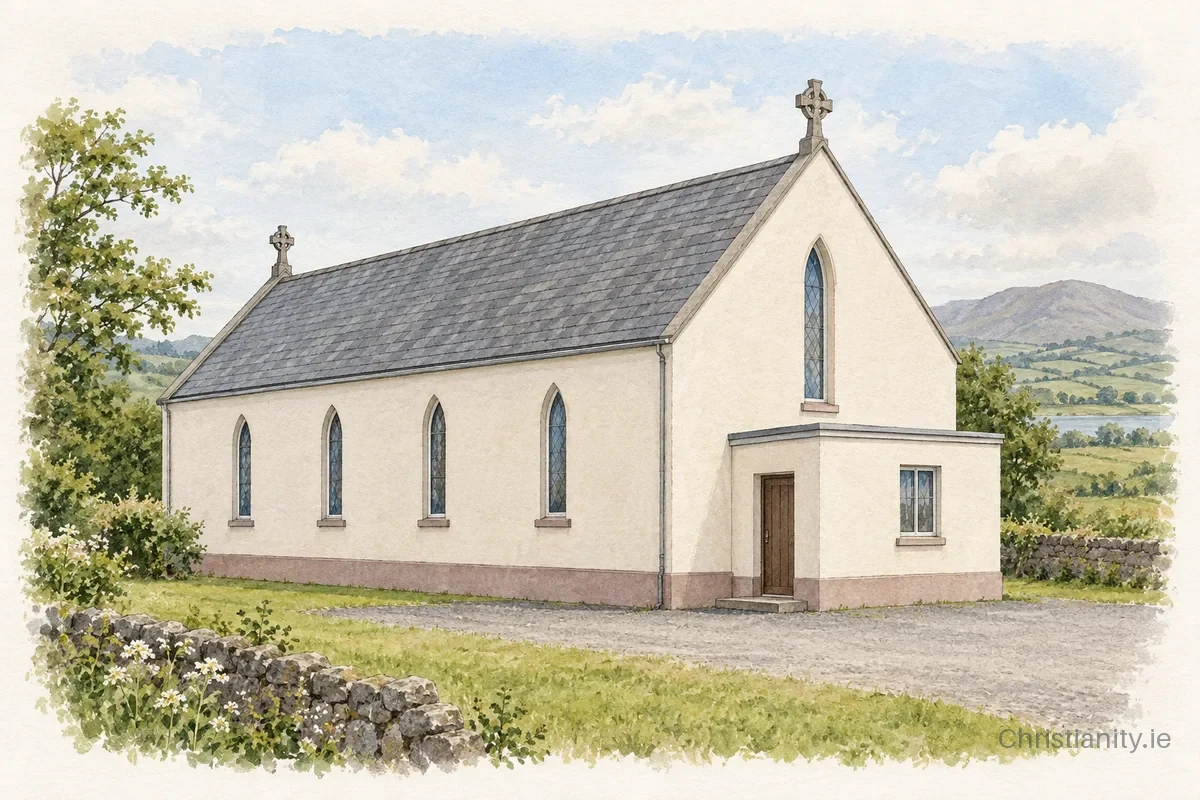 Watercolour and ink illustration of Church of Our Lady, Killmurry
