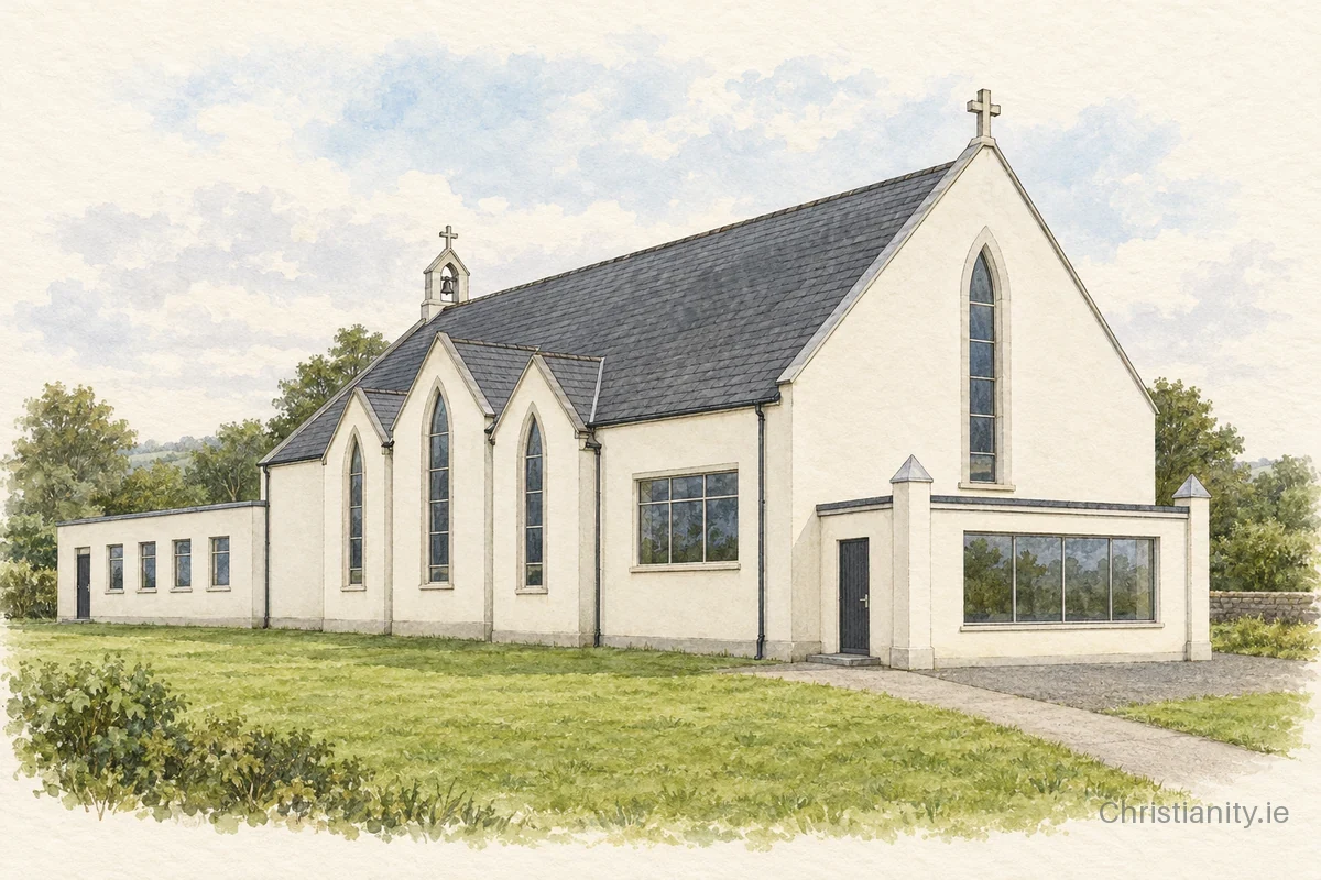 Watercolour and ink illustration of Church of Our Lady, Knockaney