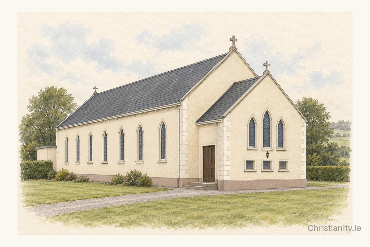 Watercolour and ink illustration of Church of Our Lady of Knock