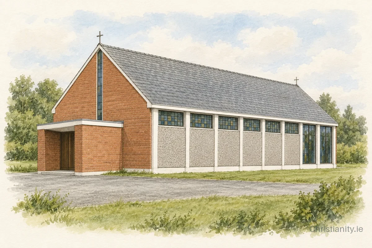 Watercolour and ink illustration of Church of Our Lady of Mercy, Eskeragh