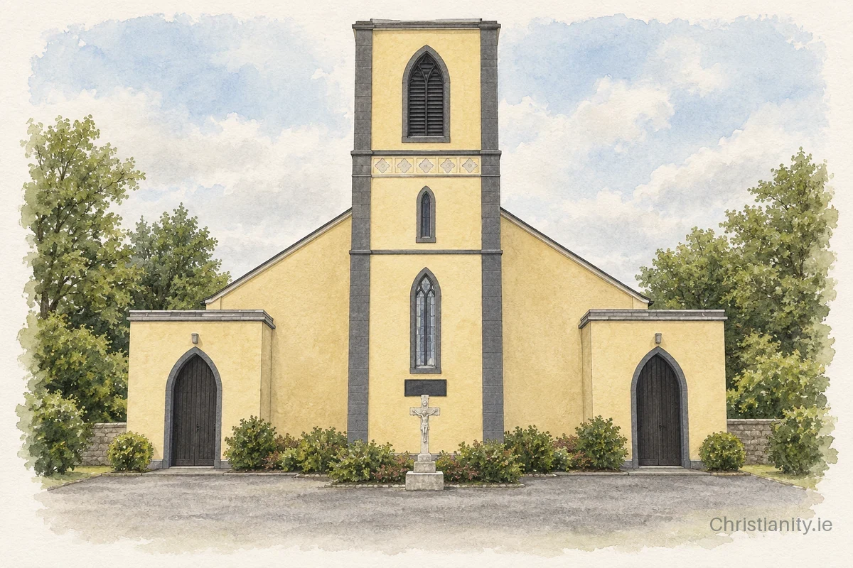 Watercolour and ink illustration of Church of Our Lady of Mount Carmel, Rooskey