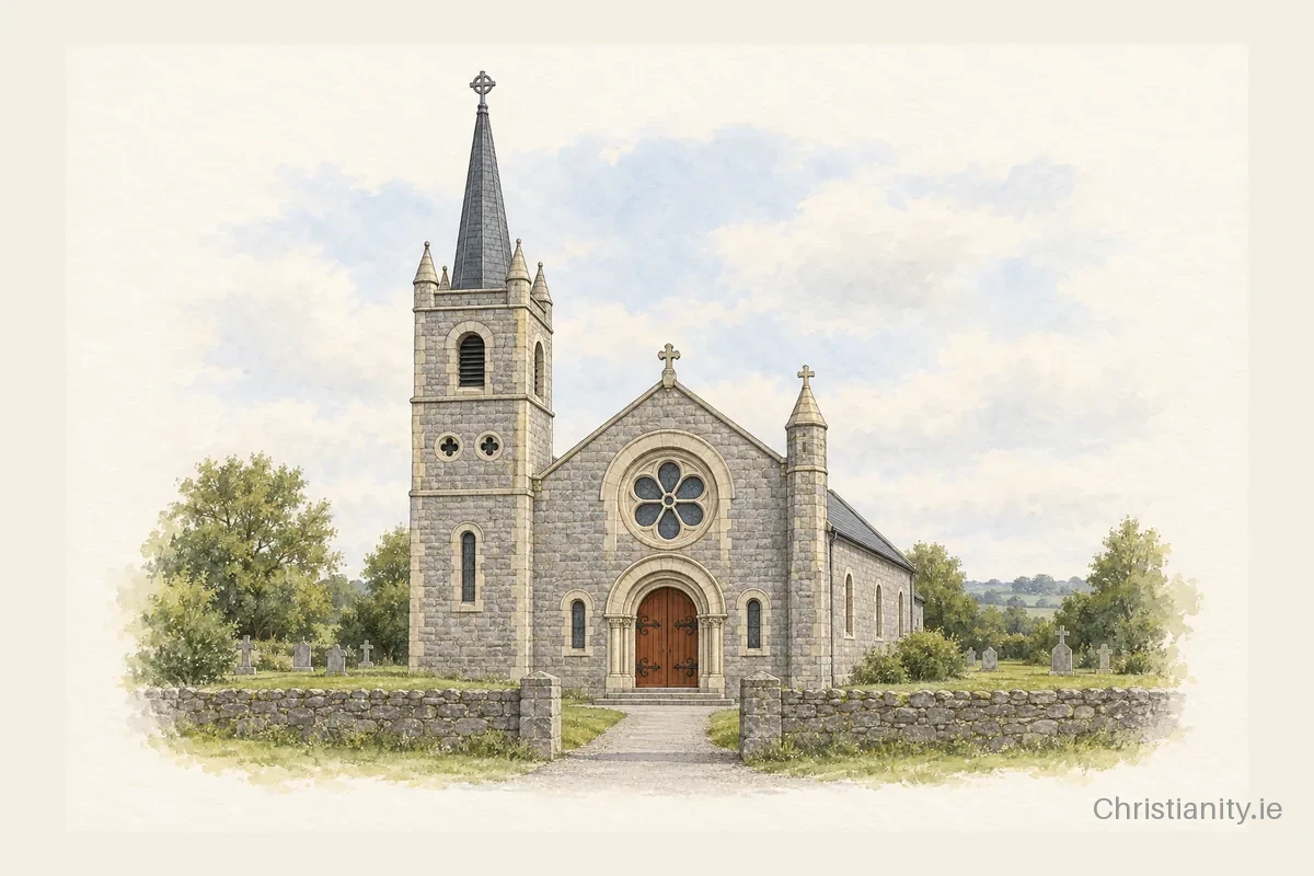 Watercolour and ink illustration of Church of Our Lady of the Assumption, Tullyallen