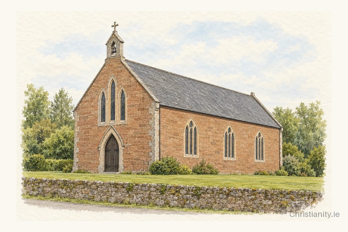 Watercolour and ink illustration of Church of Our Lady of the Wayside, Birdhill