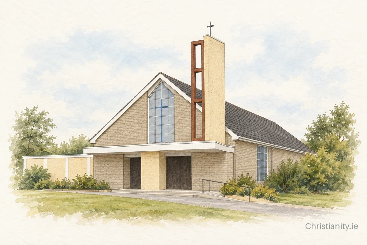 Watercolour and ink illustration of Church of Our Lady of the Wayside, Clonown