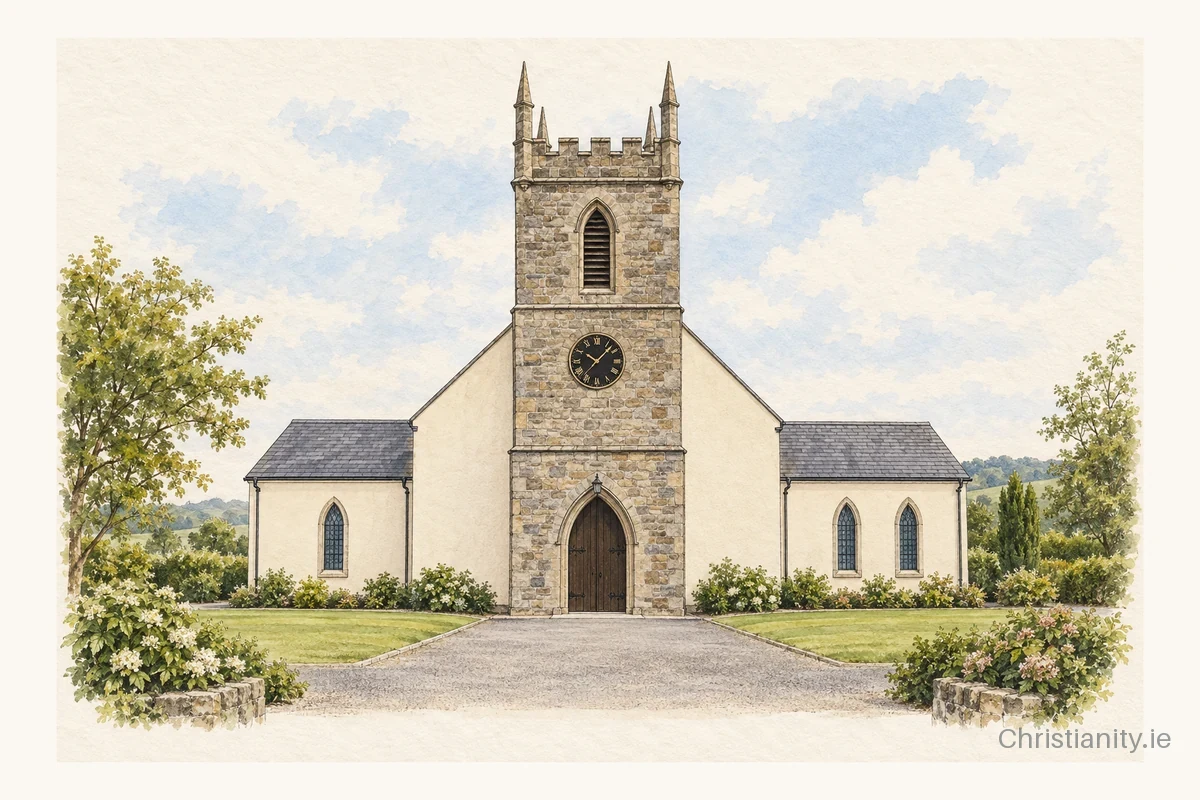 Watercolour and ink illustration of Church of Our Lady Queen, Newinn