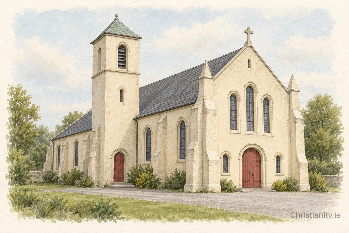 Watercolour and ink illustration of Church of Our Lady Queen of the Most Holy Rosary
