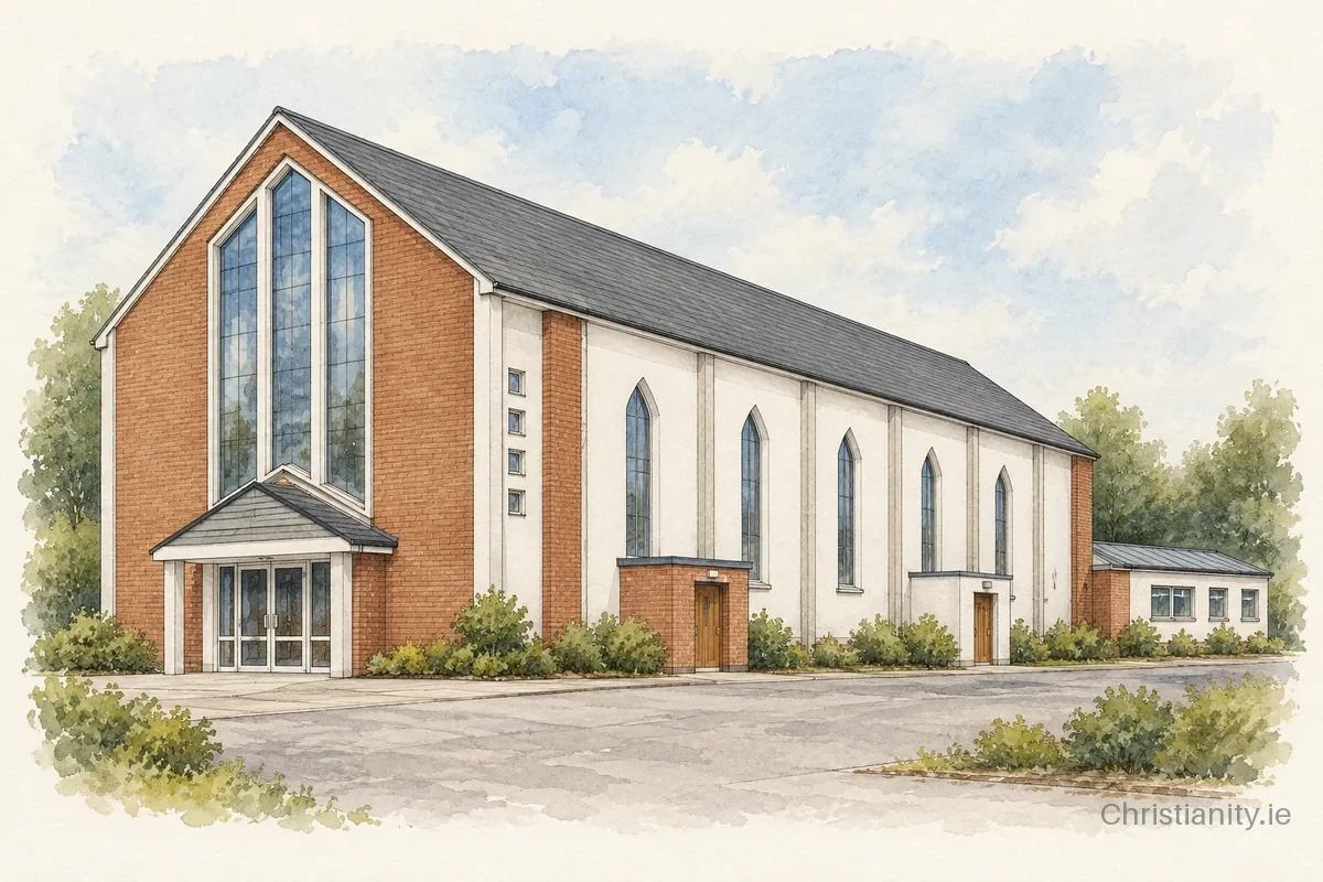 Watercolour and ink illustration of Church of Our Lady & St Nicholas, Dunmore