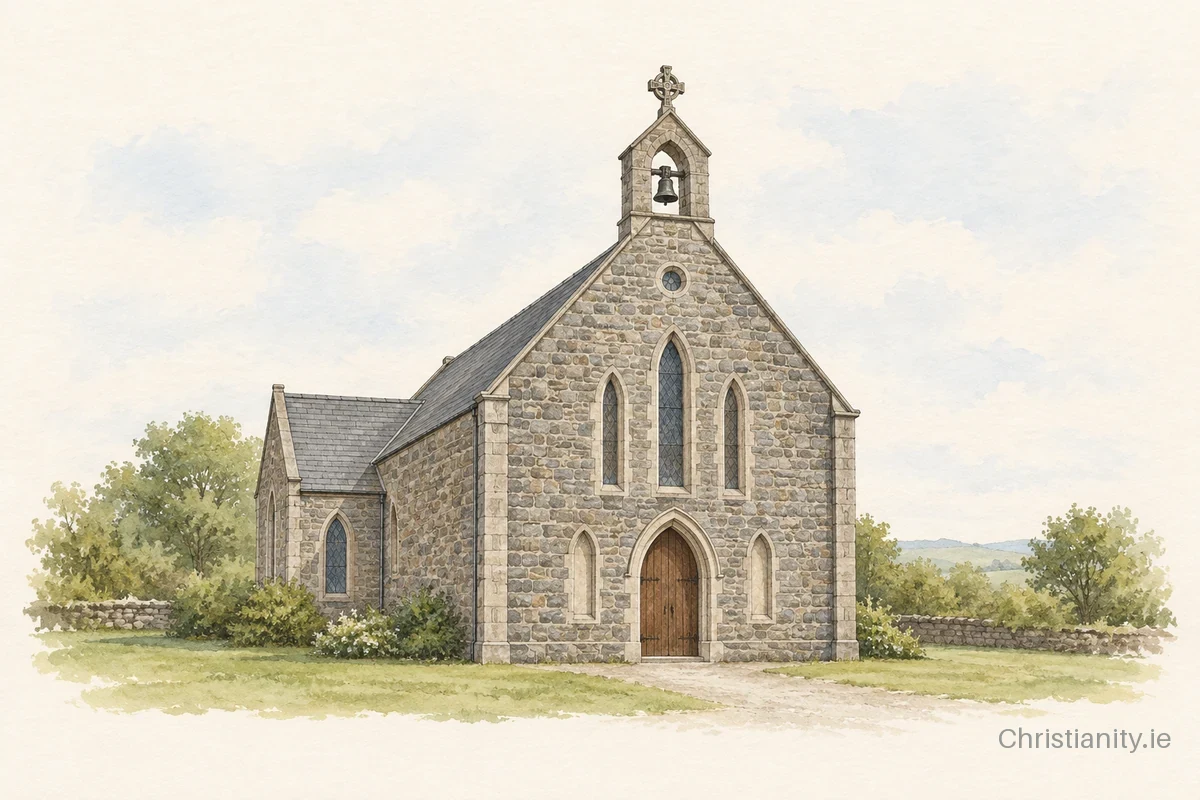 Watercolour and ink illustration of Church of Our Lady, Star of the Sea - Lislevane