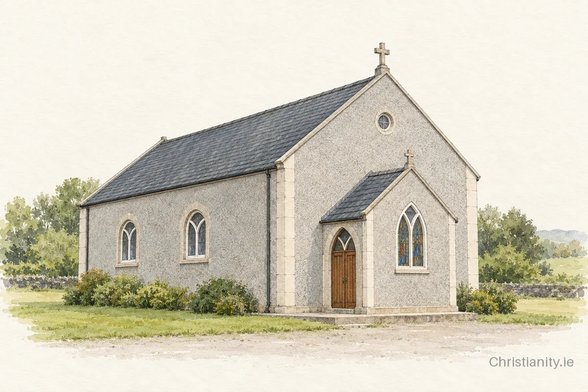 Watercolour and ink illustration of Church of Raheen