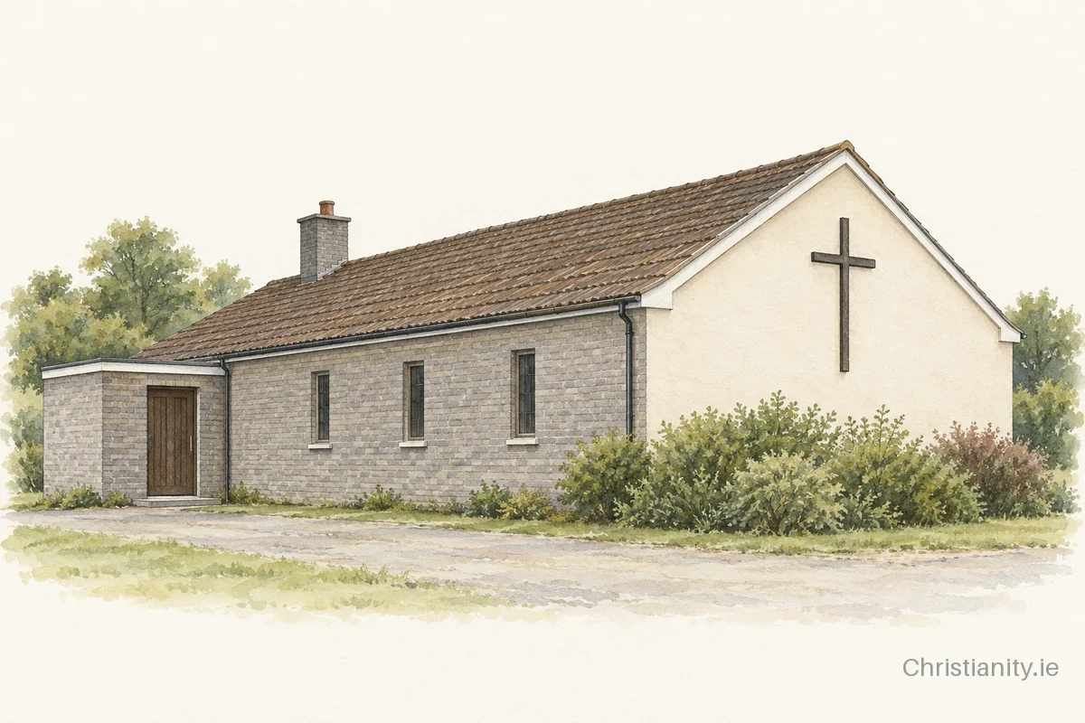 Watercolour and ink illustration of Church of Saint Bericheart, Tullylease