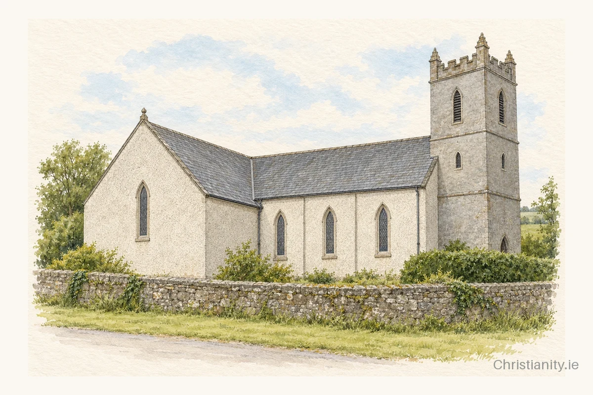 Watercolour and ink illustration of Church of Saint Cataldus, Ballycahill