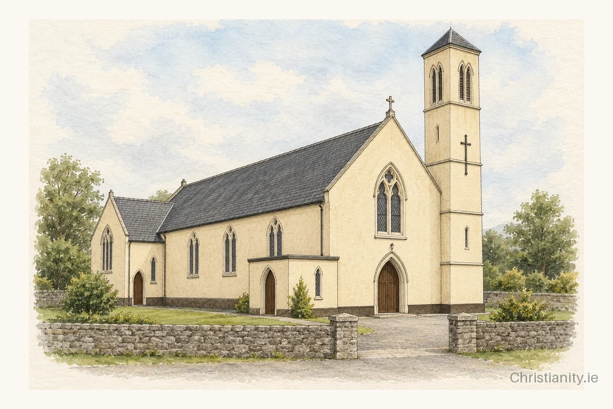 Watercolour and ink illustration of Church of Saint John the Baptist, Pallasgreen (Nicker's Church)