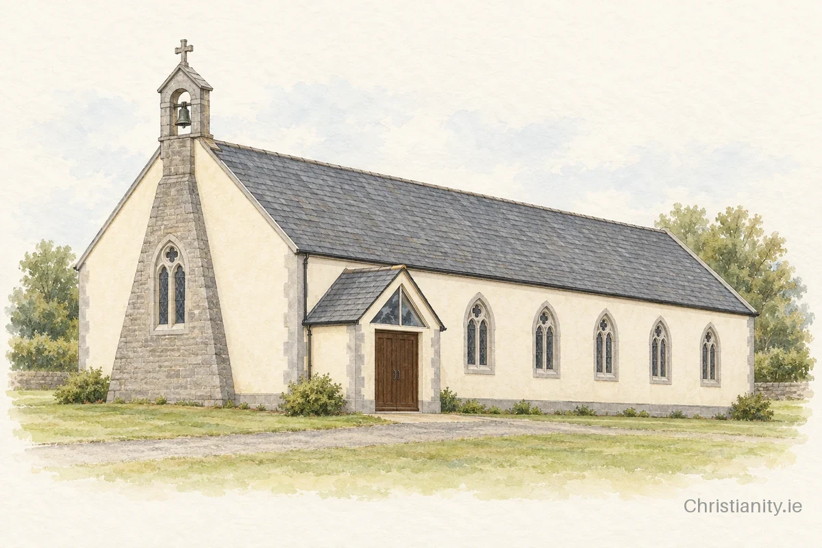 Watercolour and ink illustration of Church of SS Patrick & Cecilia