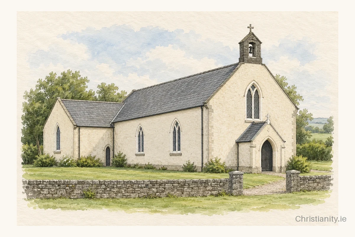 Watercolour and ink illustration of Church of St. Barron, Kilbarron