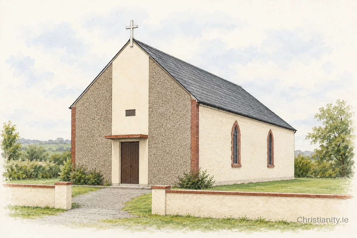 Watercolour and ink illustration of Church of St Benedict, Coolmeen