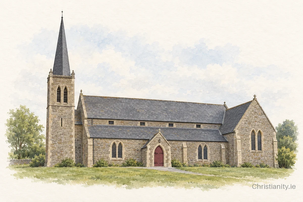 Watercolour and ink illustration of Church of St Bridget