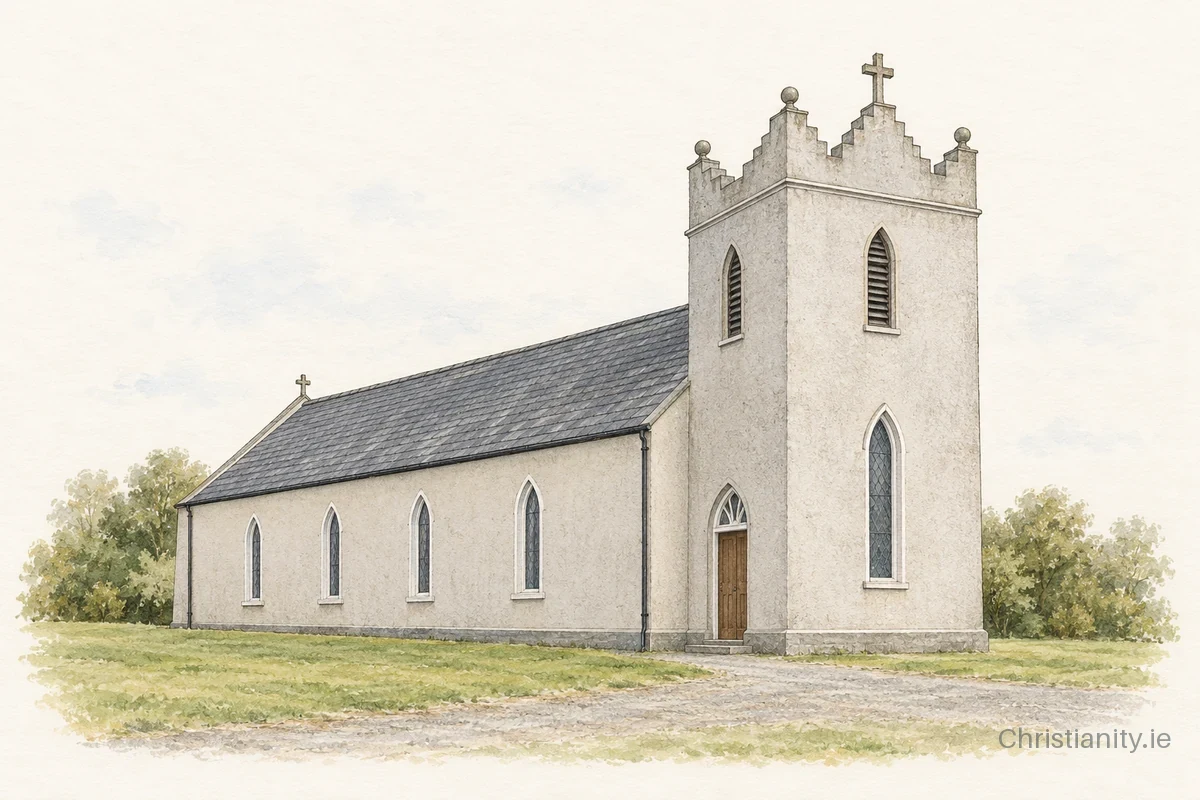 Watercolour and ink illustration of Church of St Brigid
