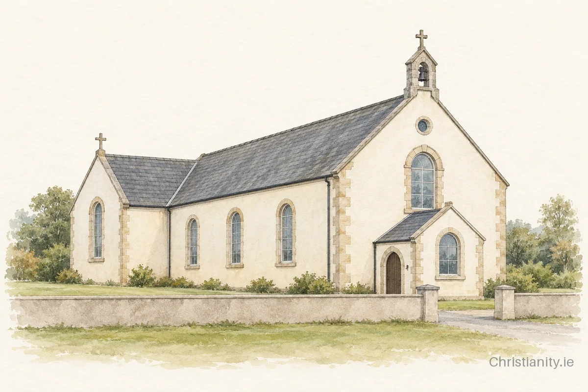 Watercolour and ink illustration of Church of St Brigid