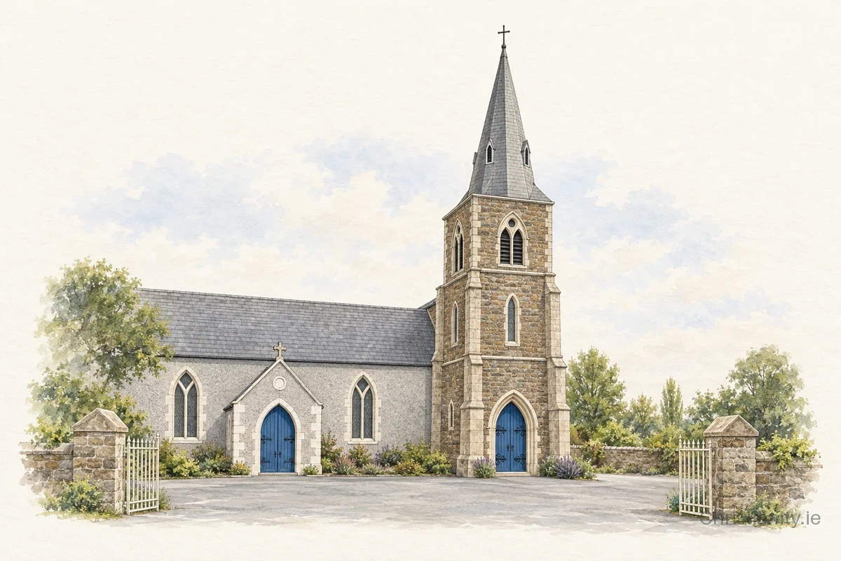 Watercolour and ink illustration of Church of St Brigid, Dunleer