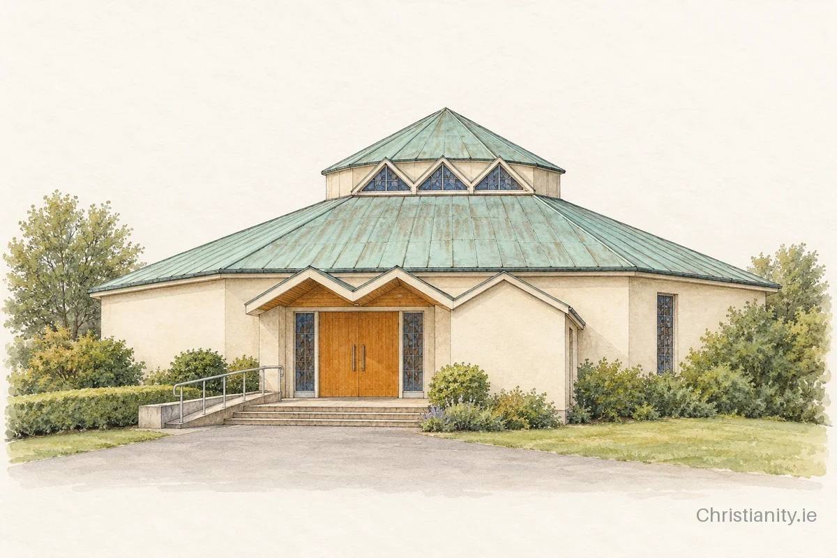 Watercolour and ink illustration of Church of St Brigid