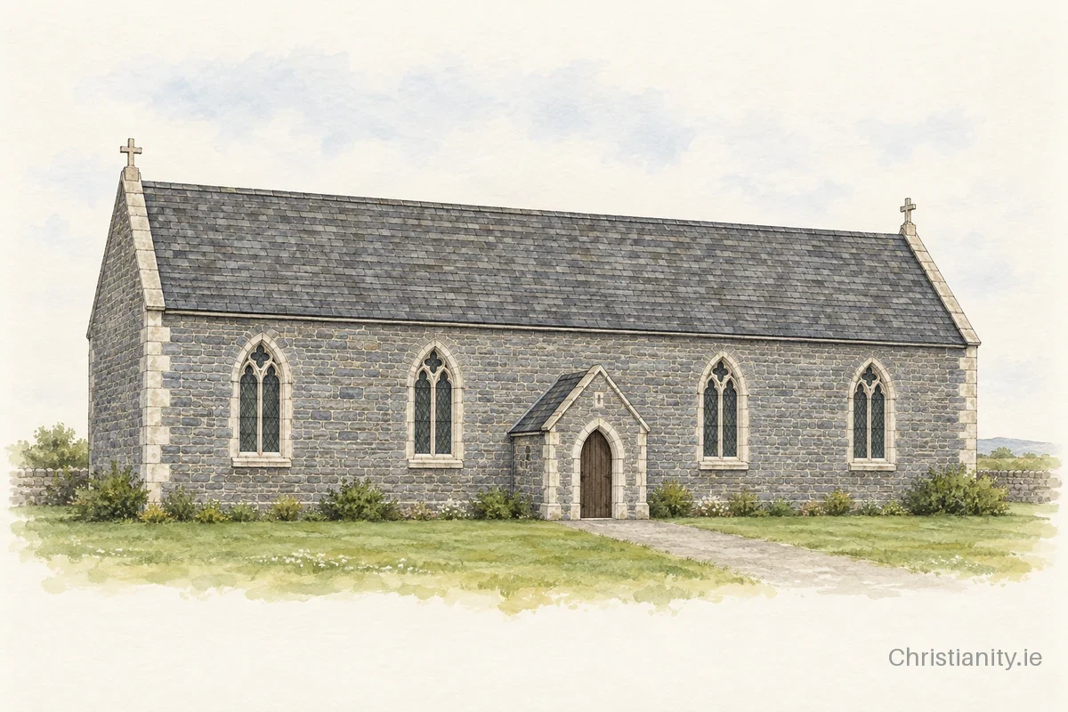 Watercolour and ink illustration of Church of St Brigid
