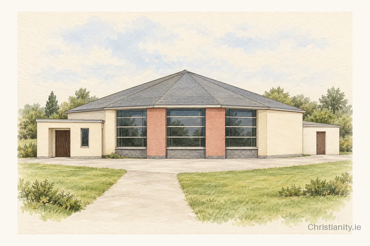 Watercolour and ink illustration of Church of St Brigid