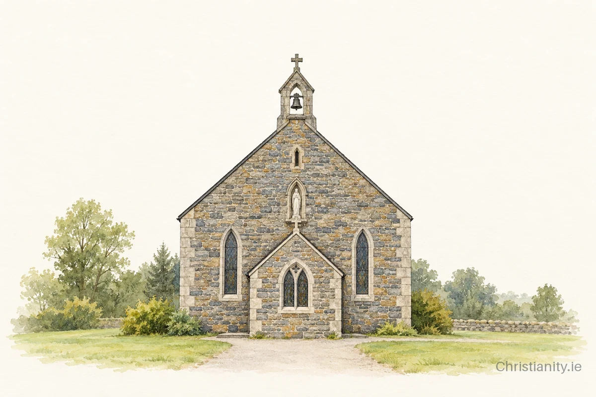 Watercolour and ink illustration of Church of St Carthage