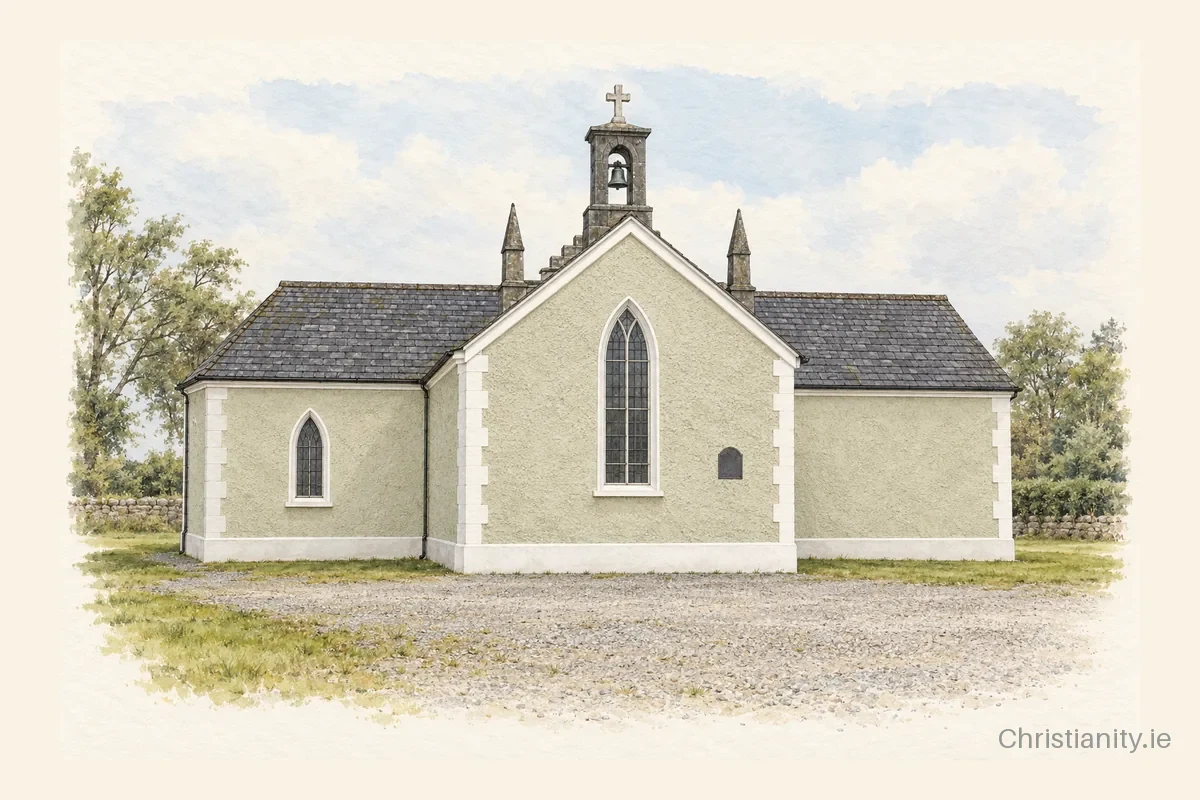 Watercolour and ink illustration of Church of St Catherine of Alexandria, Ballapousta