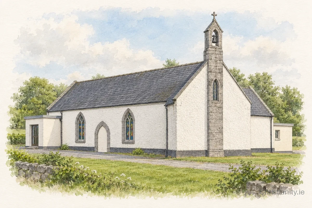Watercolour and ink illustration of Church of St Colman
