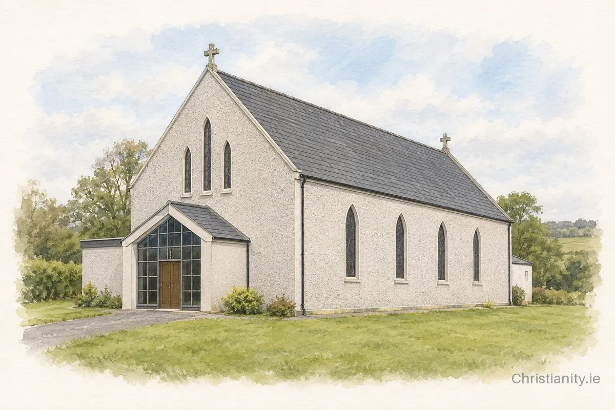Watercolour and ink illustration of Church of St Colman