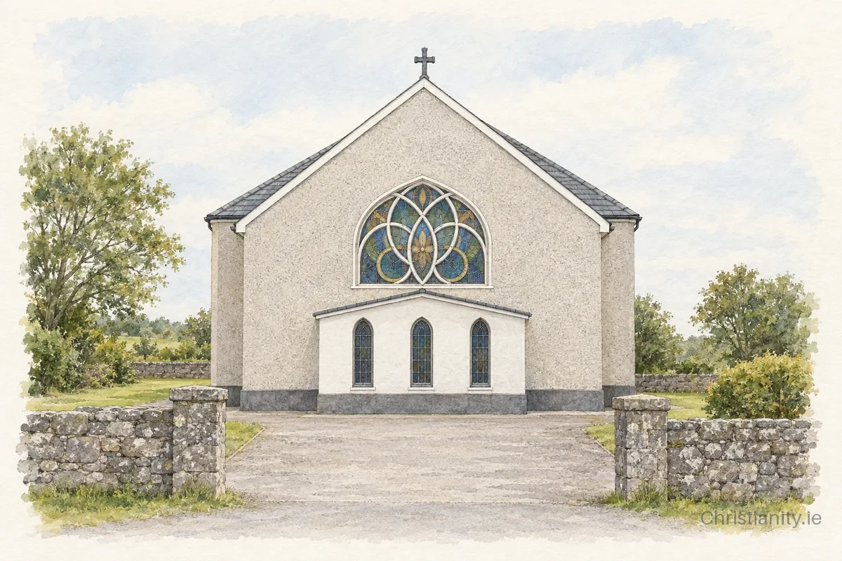 Watercolour and ink illustration of Church of St Colman