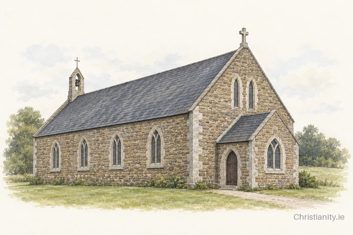 Watercolour and ink illustration of Church of St David