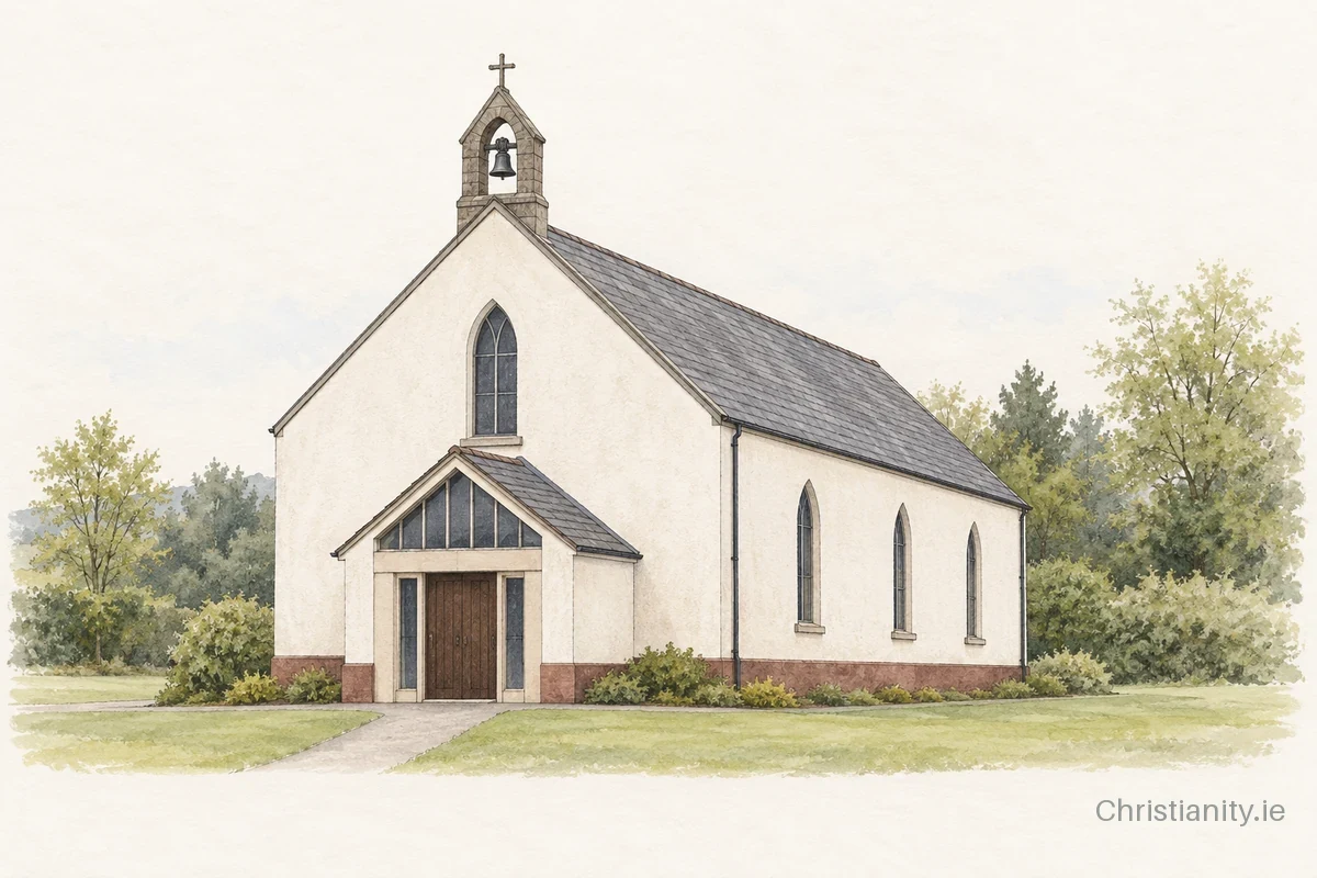 Watercolour and ink illustration of Church of St David