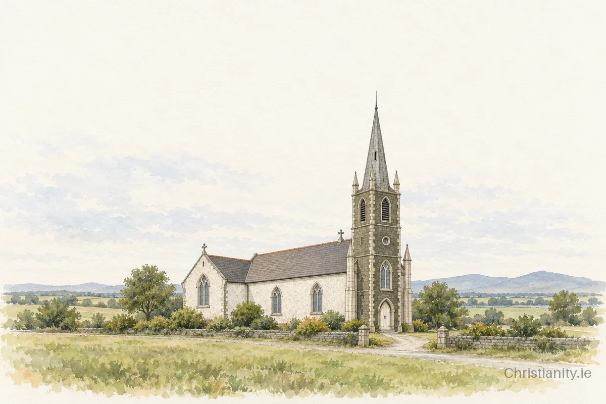Watercolour and ink illustration of Church of St Finian, Dromin