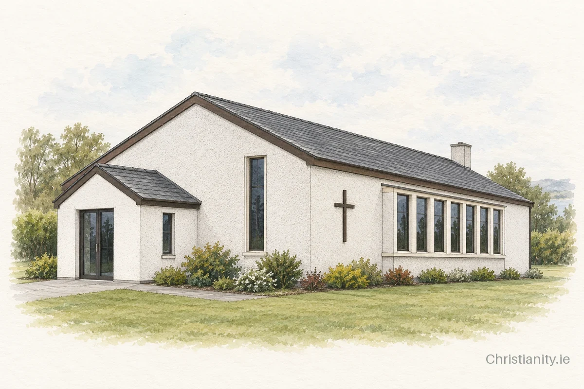 Watercolour and ink illustration of Church of St Flannan, Whitegate