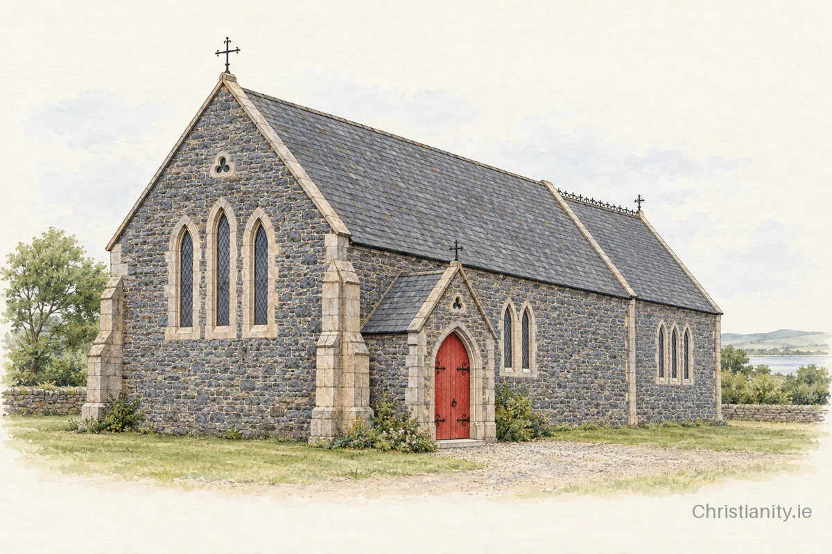 Watercolour and ink illustration of Church of St John the Baptist Ballyhogue
