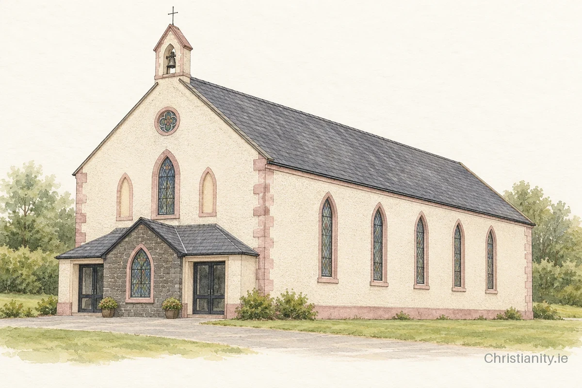 Watercolour and ink illustration of Church of St. John the Baptist, Burnfort