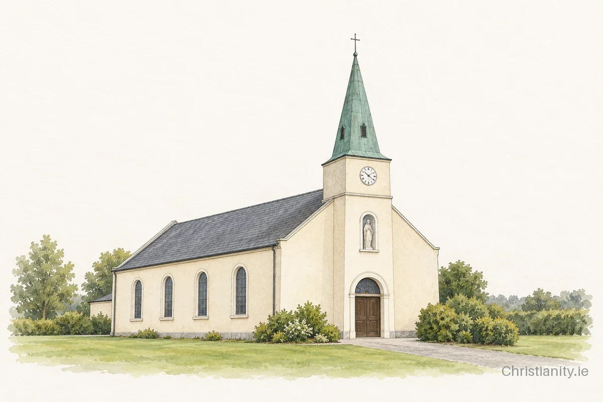 Watercolour and ink illustration of Church of St John the Baptist Galbally