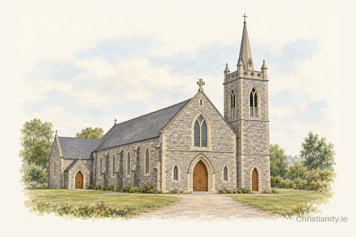 Watercolour and ink illustration of Church of St John The Evangelist, Tubbercurry