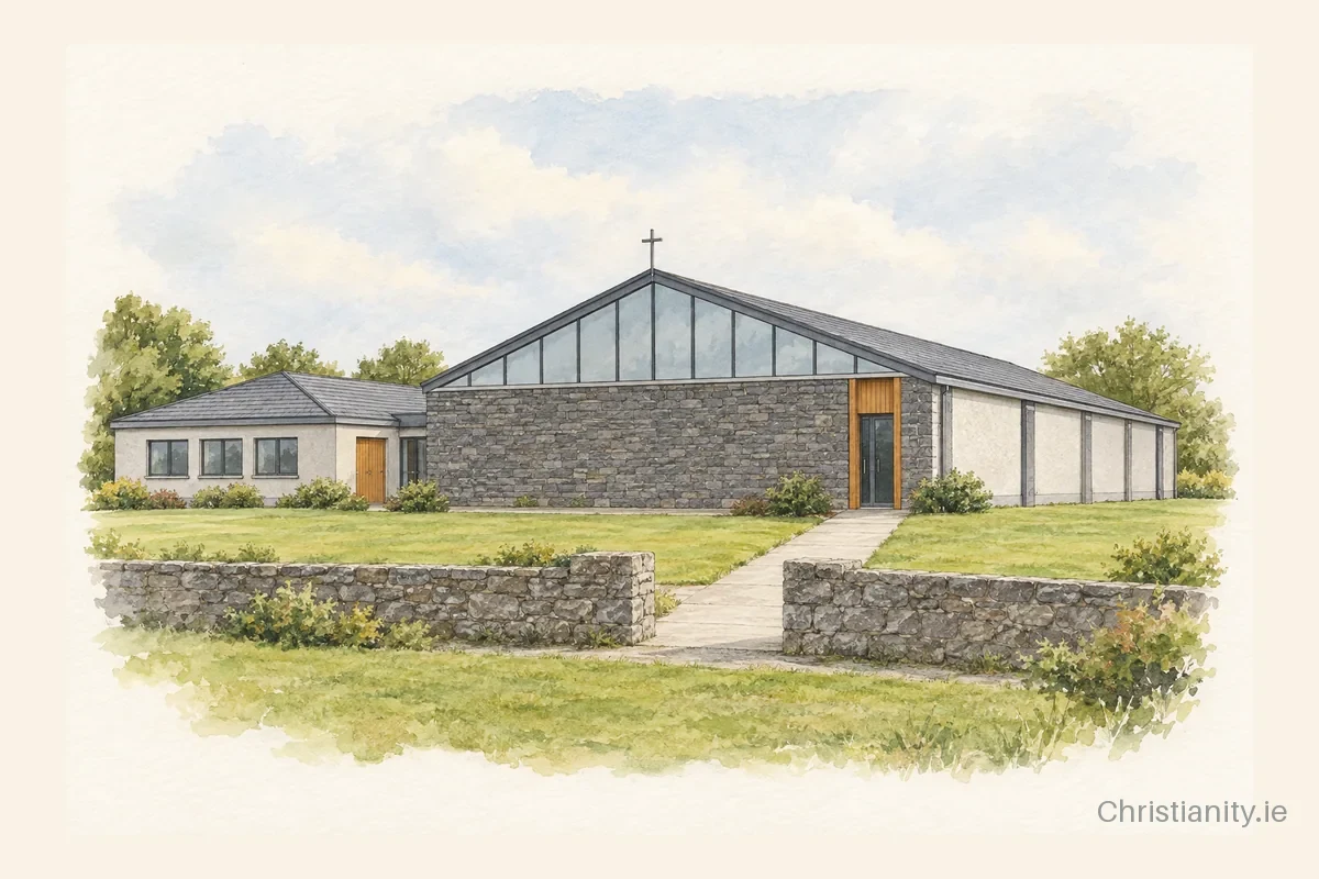 Watercolour and ink illustration of Church of St Joseph, Castletown