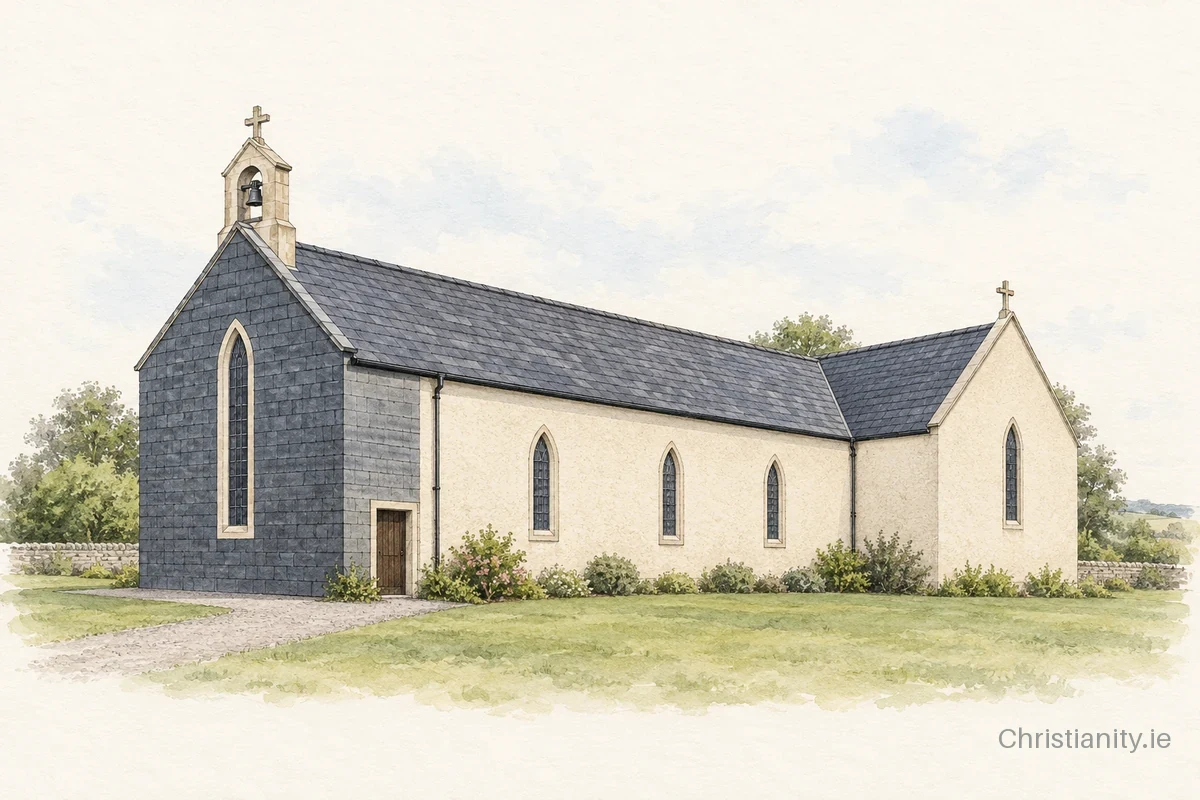 Watercolour and ink illustration of Church of St Lawrence